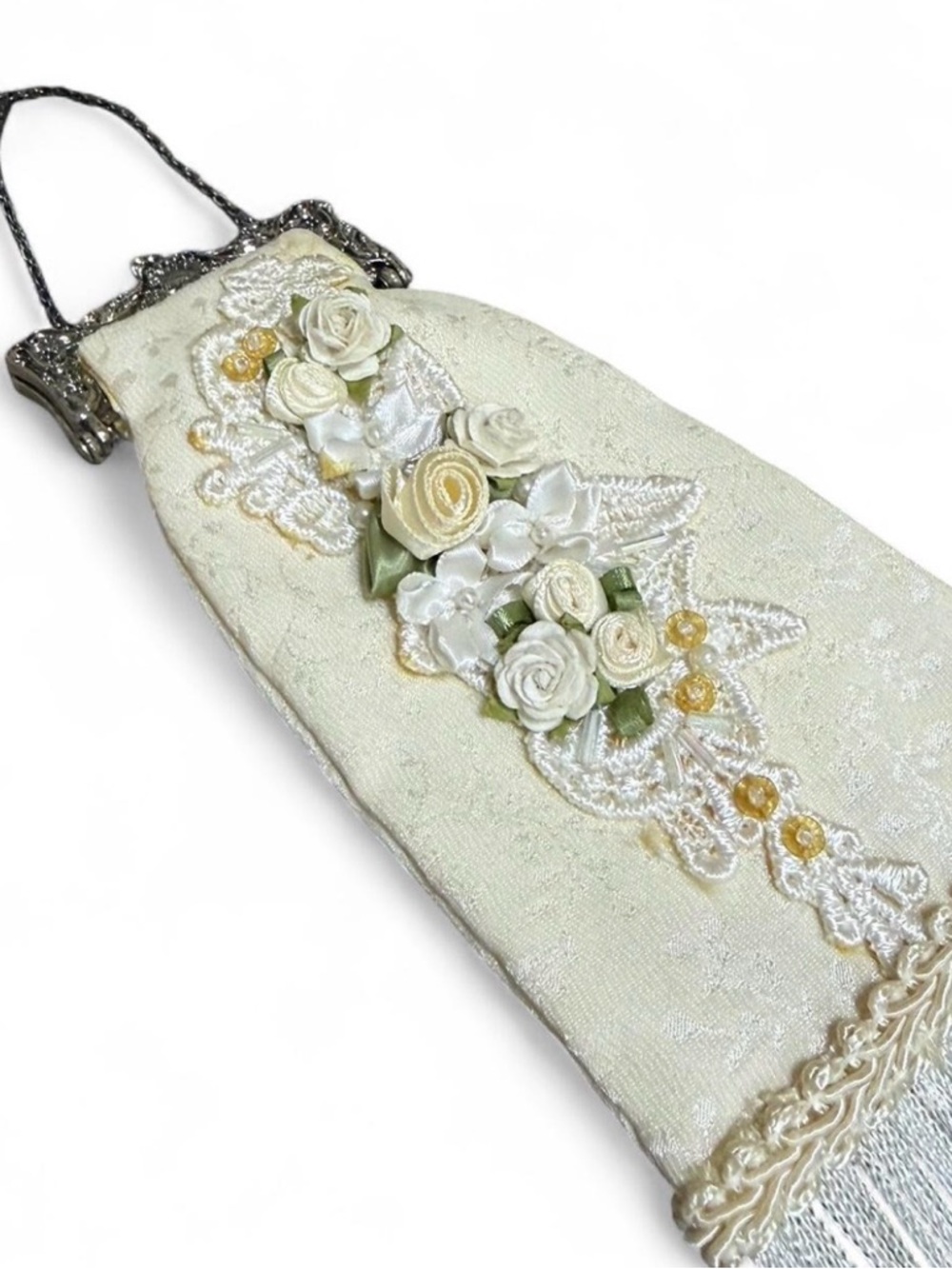 Ivory Floral Beaded Evening Bag
